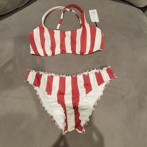 Shade & Shore Red and White Striped Cheeky Bikini Set